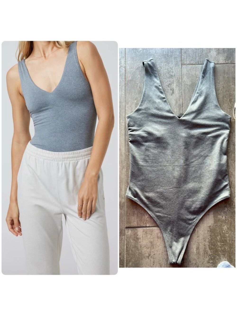 VUORI Halo Bodysuit Fitted Plunge Back V-Neck Butter Soft Stretch Salt VW1112 M